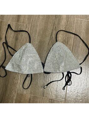 Dolls Kill Poster Girl Rhinestone Strappy Triangle Bralette M